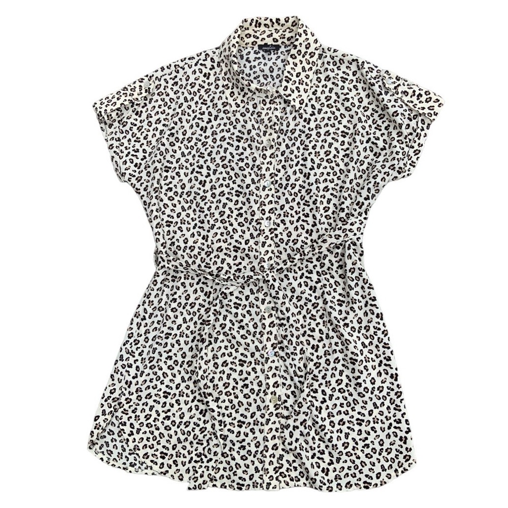 Boutique Brand Leopard Print Tie Waist Button Up Short Sleeve Blouse SZ XS